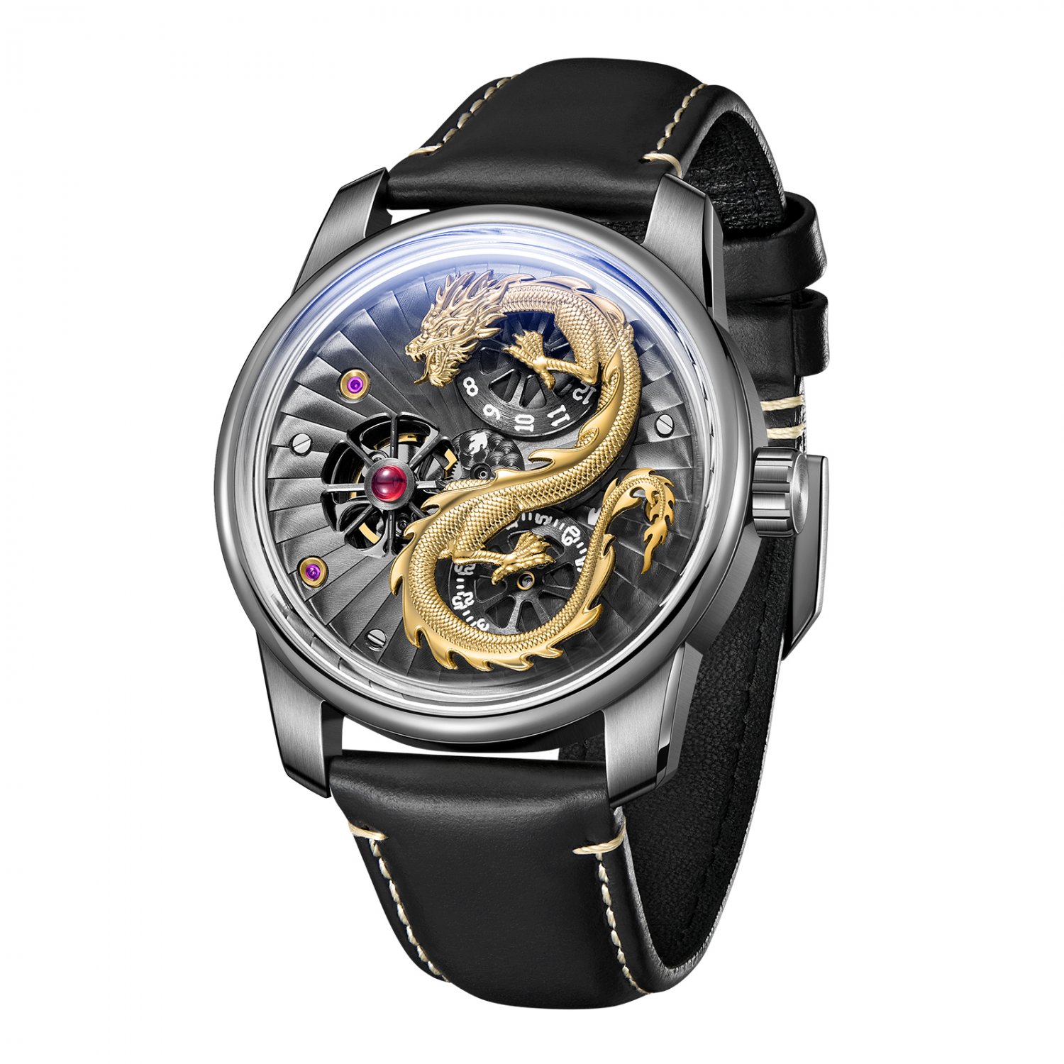 Dragon Dial Leather Automatic Mechanical Double Wheel Waterproof Watch For Men YGBL