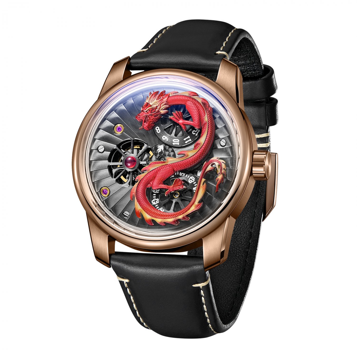 Dragon Dial Leather Automatic Mechanical Double Wheel Waterproof Watch For Men PRBL