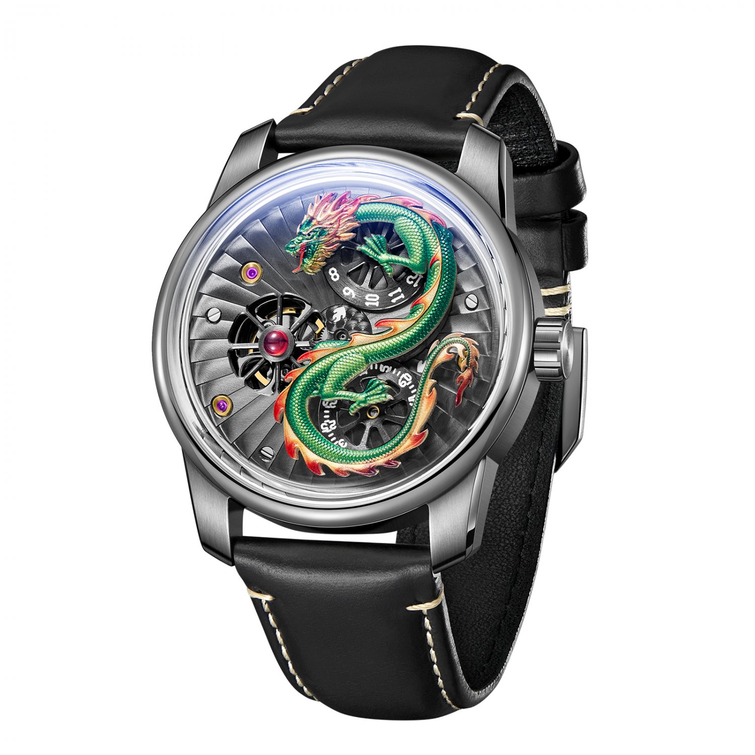 Dragon Dial Leather Automatic Mechanical Double Wheel Waterproof Watch For Men YPBL