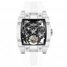 All Black Watch Tourbillon Skeleton Wine Barrel Carbon Fiber Case Rubber Strap CBW