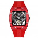 All Black Watch Tourbillon Skeleton Wine Barrel Carbon Fiber Case Rubber Strap CBR