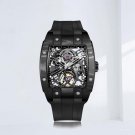 Men Automatic Waterproof Watch Skeleton Wine Barrel Carbon Fiber Case Rubber Strap BBBB