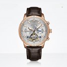 Men Watch Tourbillon Leather Strap Sapphire Waterproof Calendar Week Month PWS