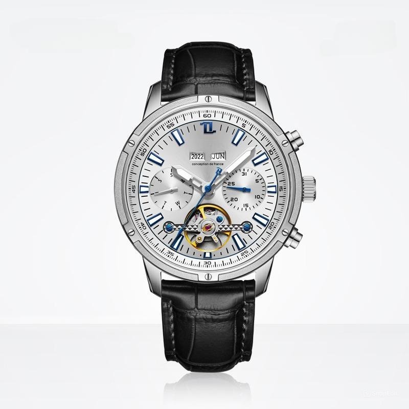 Men Watch Tourbillon Leather Strap Sapphire Waterproof Calendar Week Month YWB