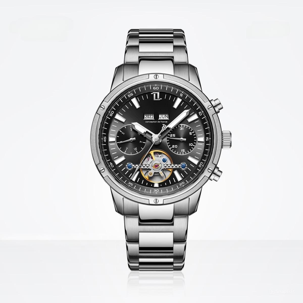 Men Watches Automatic Tourbillon Stainless Steel Strap Sapphire Waterproof Calendar YBY