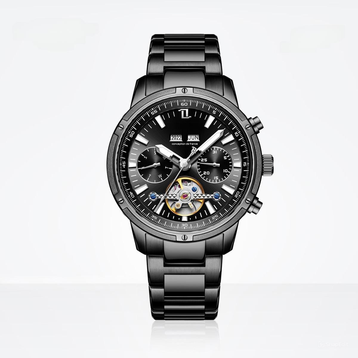 Men Watches Automatic Tourbillon Stainless Steel Strap Sapphire Waterproof Calendar BBB