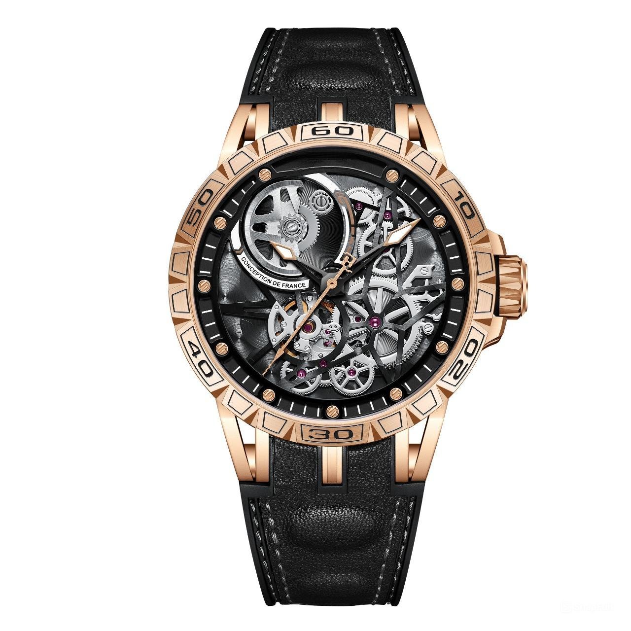 Skeleton Automatic Watches Waterproof for Men Rubber Strap Sapphire Shockproof PBB