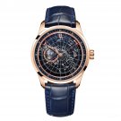 Automatic Mechanical Watch Waterproof for Men Earth Star Leather Strap PLL