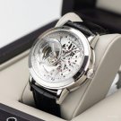 Men Watches Skeleton Calfskin Strap Mineral Crystal Glass Waterproof Dial YWB