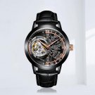 Men Skeleton Waterproof Watch Calfskin Strap Mineral Crystal Glass Dial 45mm BBBG
