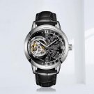 Men Skeleton Waterproof Watch Calfskin Strap Mineral Crystal Glass Dial 45mm YBB