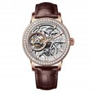 Men Watches brown Leather Diamond Bezel Skeleton Dial Tourbillon Manual Wind PWW