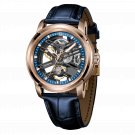 New Style Men Automatic Watches Rose Gold Skeleton 42mm Calfskin Strap Mechanical PLL