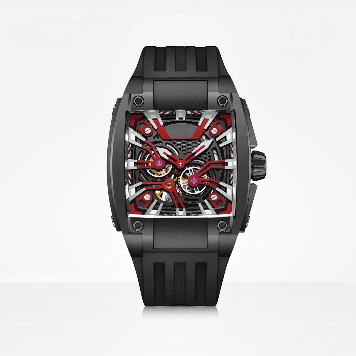 2022 Men Automatic Waterproof Watch Skeleton Stainless Steel Bezel Rubber Strap Glass BBBR