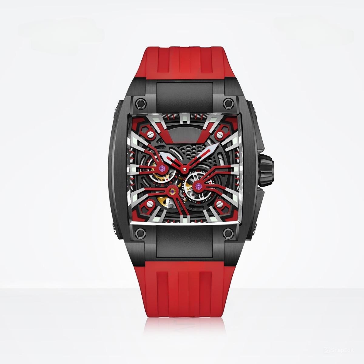 2022 Men Automatic Waterproof Watch Skeleton Stainless Steel Bezel Rubber Strap Glass BBRR