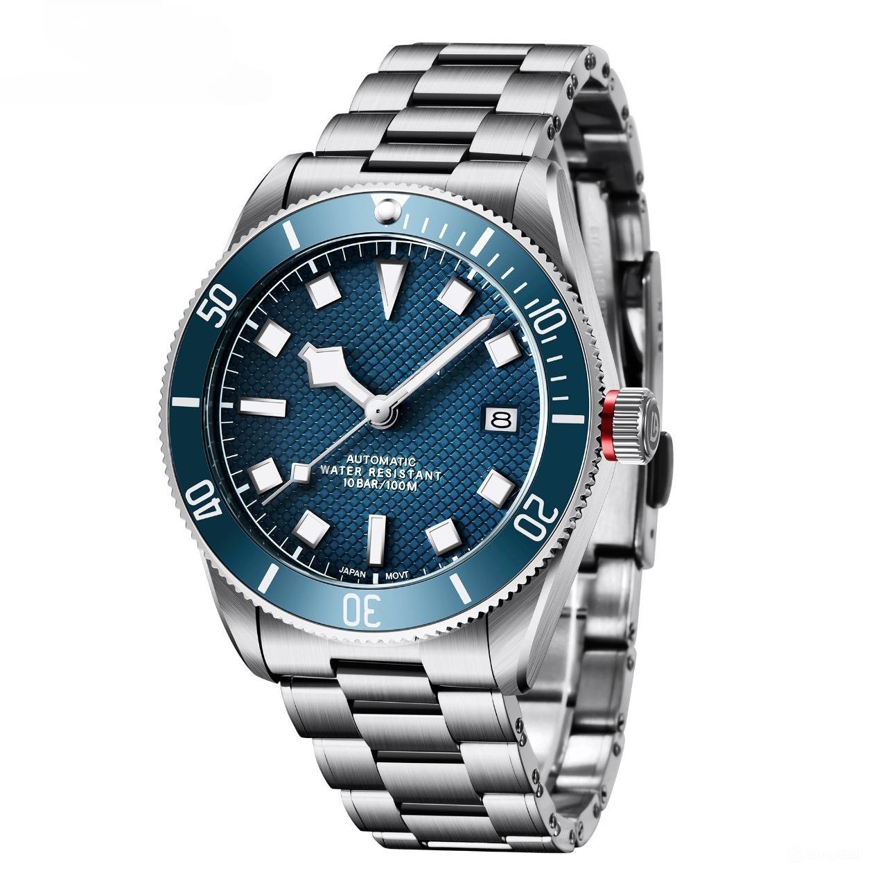 Automatic Men Blue Watch Mechanical Luxury 100M Waterproof SEIKO NH35A