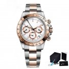 top brand Luxury Mens Watches Rose Gold White Quartz Stainless Steel Chronograph
