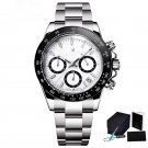 top brand Luxury Mens Watches White Quartz Stainless Steel Chronograph