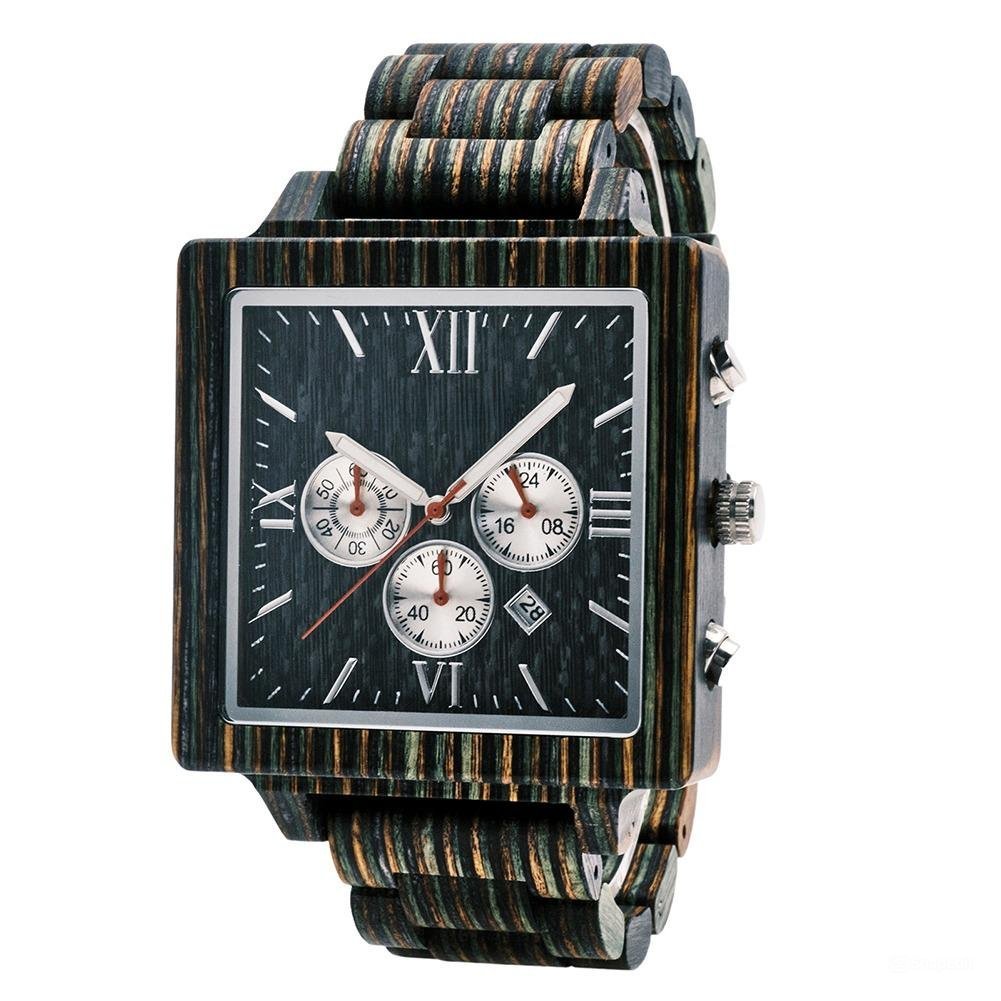 Design Custom Watch Men Ebony Wooden Delicate Square Timepiece T054 1