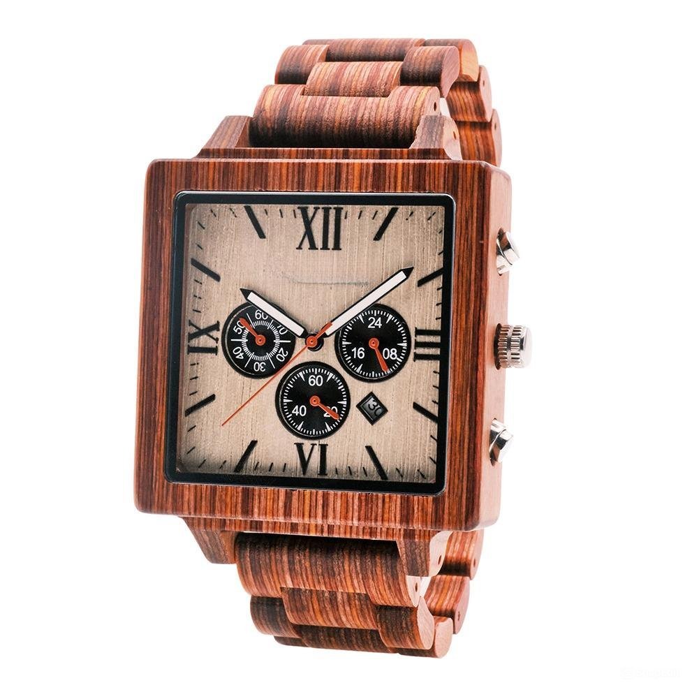 Design Custom Watch Men Ebony Wooden Delicate Square Timepiece T054 2