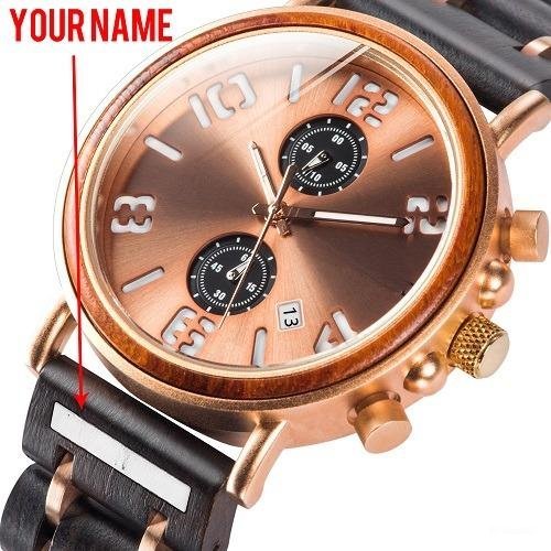 Multi function Wood Waterproof rose Watch Men Luminious Engrave name on band