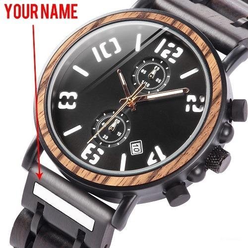 Multi function Wood Waterproof blackzebra Watch Men Luminious Engrave name on band