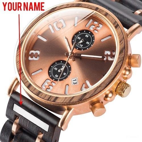 Multi function Wood Waterproof rosezebra Watch Men Luminious Engrave name on band