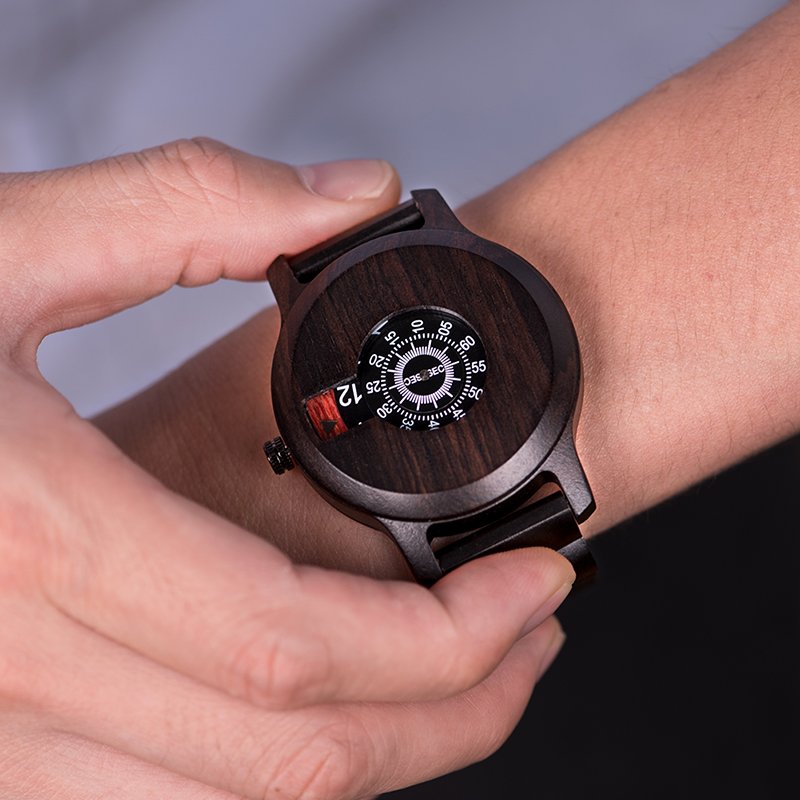 Wood Watch Ebony Special Dial Display Quartz Timepiece Design Minimalist