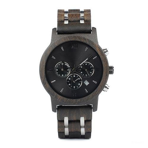 Custom Men Watch Chronograph Military Metal Wooden Bracelet Luxury B P19 1