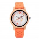 Handmade Wooden Watch Men Women Orange Silicone Band Quartz Marble Literal