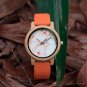 Handmade Wooden Watch Men Women Orange Silicone Band Quartz Marble Literal