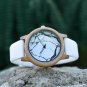 Handmade Wooden Watch Men Women White Silicone Band Quartz Marble Literal