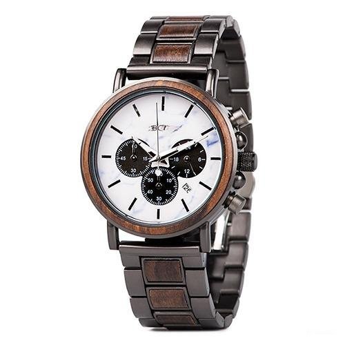 Marble Dial Wood Chocolate Watch Men Metal Chronograph Quartz J P09 5