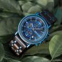 Luxury Men blue Watches Chronograph Wood Quartz Auto Date Timepiece Business
