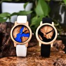 Unique Bamboo Wood Watches Men Women Thuja with Blue Ink Resin Wonderful T75 1 2