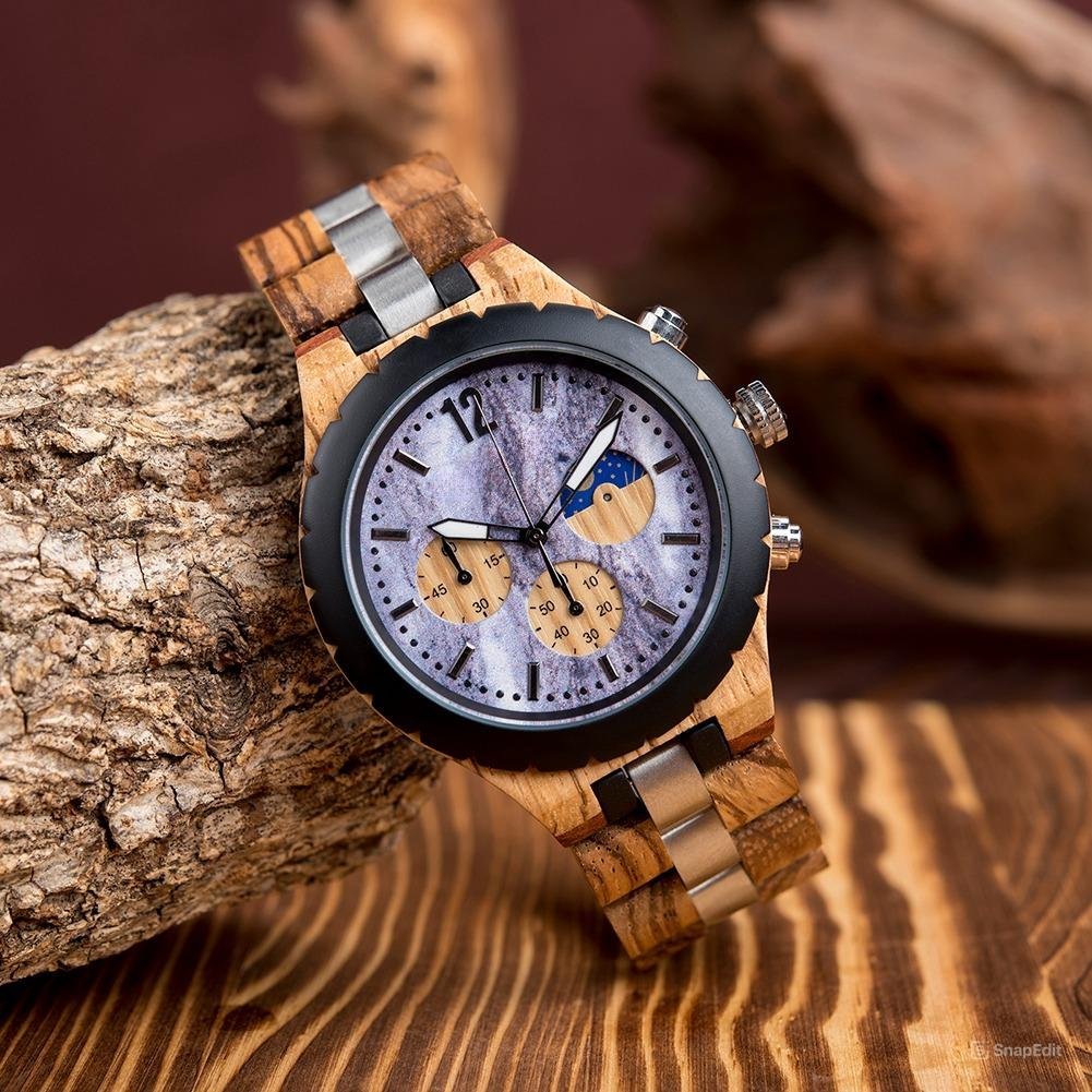 Collection Delicate Quartz Chronograph Watch Wood Men Day Night Display GT069 2