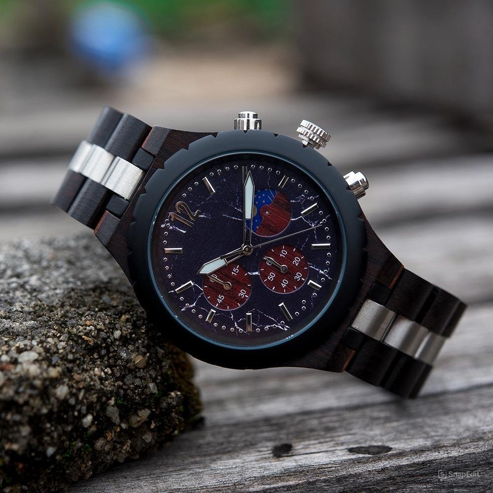 Collection Delicate Quartz Chronograph Watch Wood Men Day Night Display GT069 1