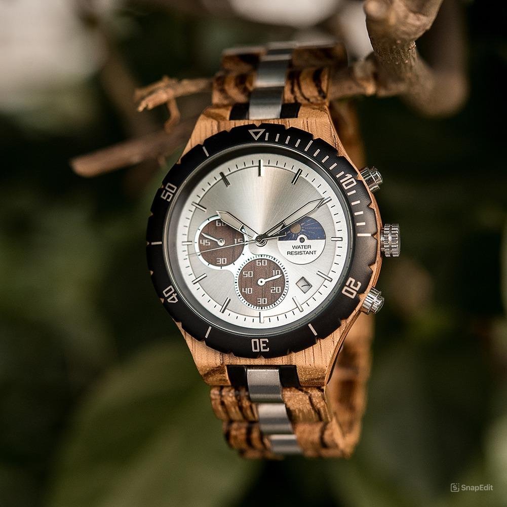 Collection Delicate Quartz Chronograph Watch Wood Men Day Night Display GT111 2