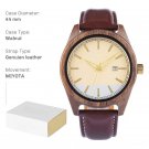 Men Wood Watches Walnut 2 44mm Round Genuine Leather Analog Auto Day Customized