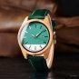 Men Wood Watches Olive 2 44mm Round Genuine Leather Analog Auto Day Customized