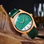 Men Wood Watches Olive 2 44mm Round Genuine Leather Analog Auto Day Customized
