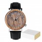 Customized Wooden Mens Watch Zebrawood Leather Strap Quartz with paper box