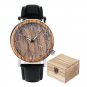 Customized Wooden Mens Watch Zebrawood Leather Strap Quartz with wood box