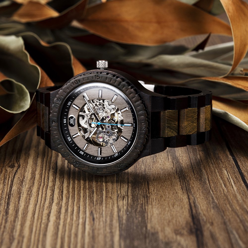 Automatic Machinery Waterproof Watch for Men Wooden Stainless Steel Custom GZ010 1A
