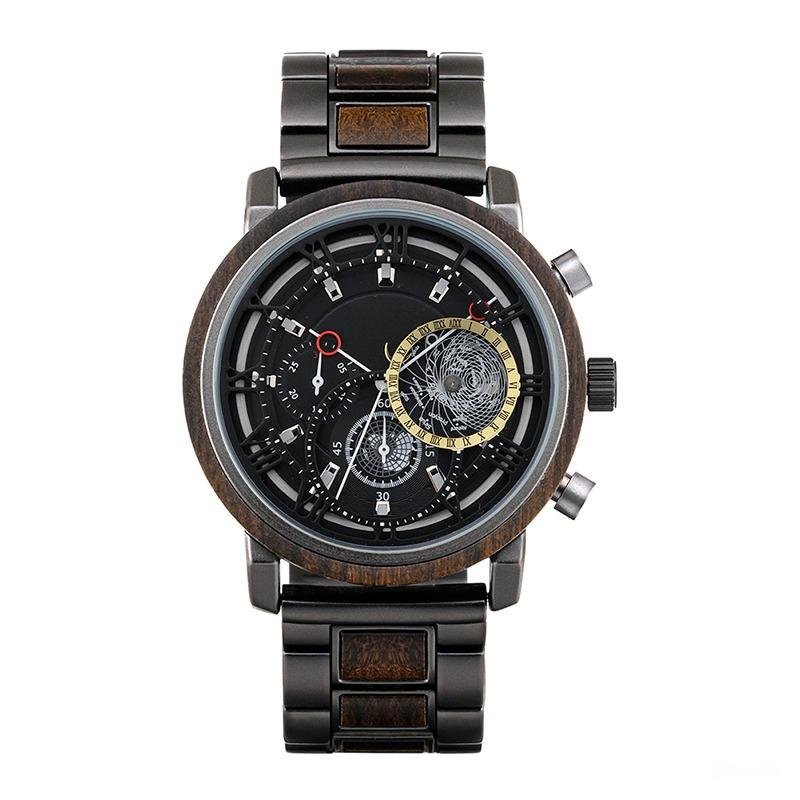 Watch for Men Three dimensional Hollow Design Quartz Dual Time Zone Stopwatch GT044 1A