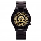 Men Wooden black Watch Viking Warriors Symbol Quartz GT093 1A