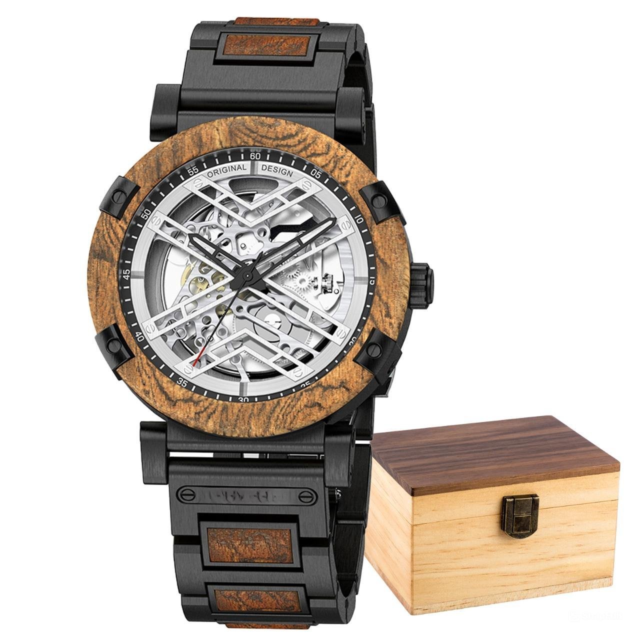 Automatic Mechanical Waterproof Watch for Men Luxury Wooden Metal GT104 4A