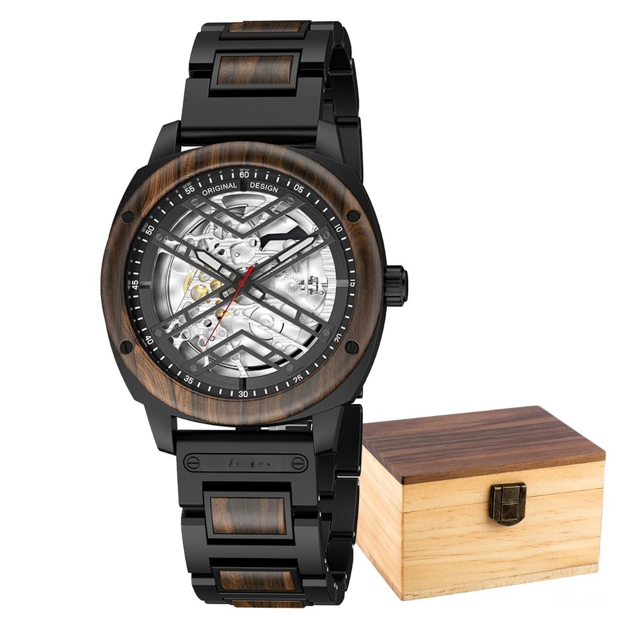 Automatic Mechanical Waterproof Watch for Men Luxury Wooden Metal GT106 1A