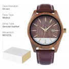 Men Wood Watches Genuine Leather 44mm Round Analog Quartz Auto Day Customized T150 4