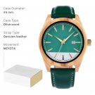 Men Wood Watches Genuine Leather 44mm Round Analog Quartz Auto Day Customized T150 2